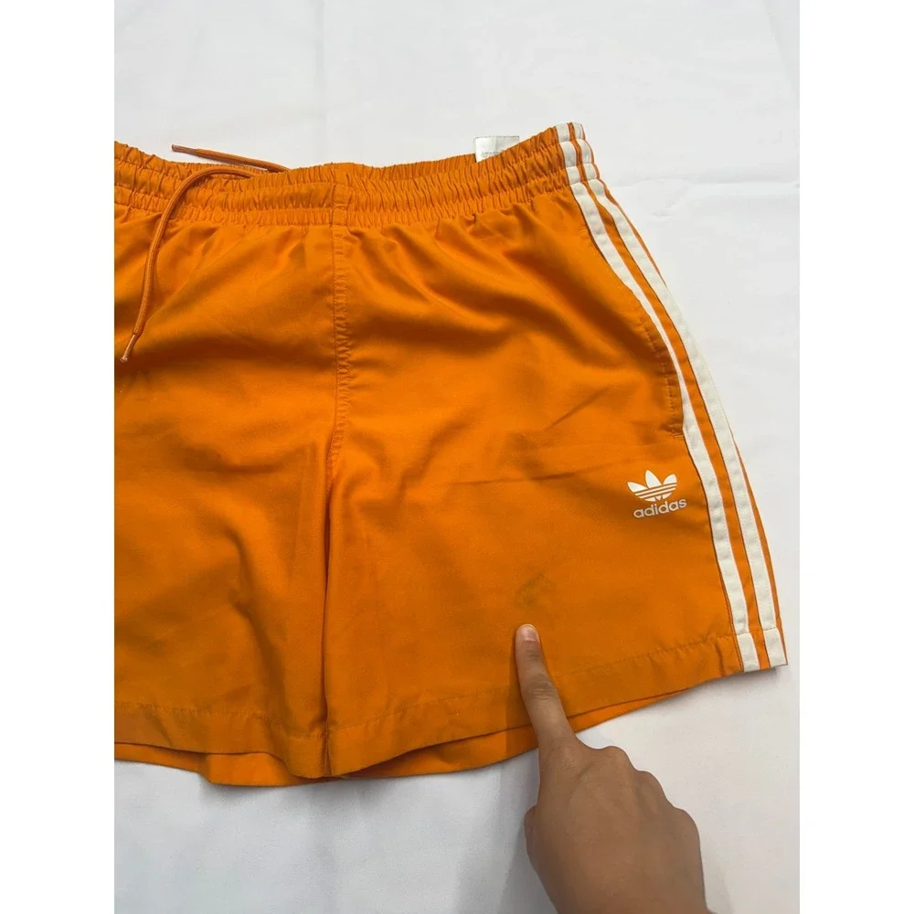 ADIDAS Mens Medium Orange White Three Stripe Mesh Lined Pull On Swim Trunks E14